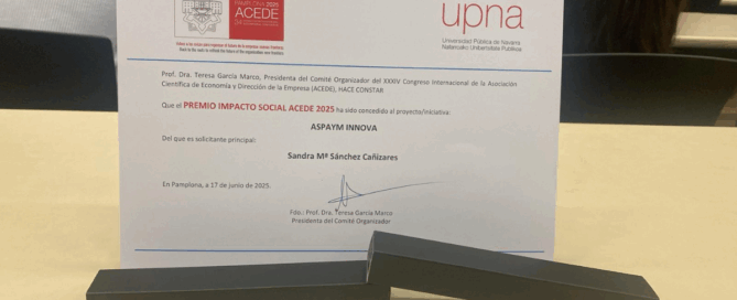 Reconocimiento al proyecto ASPAYM INNOVA en el 39º Congreso Internacional ACEDE