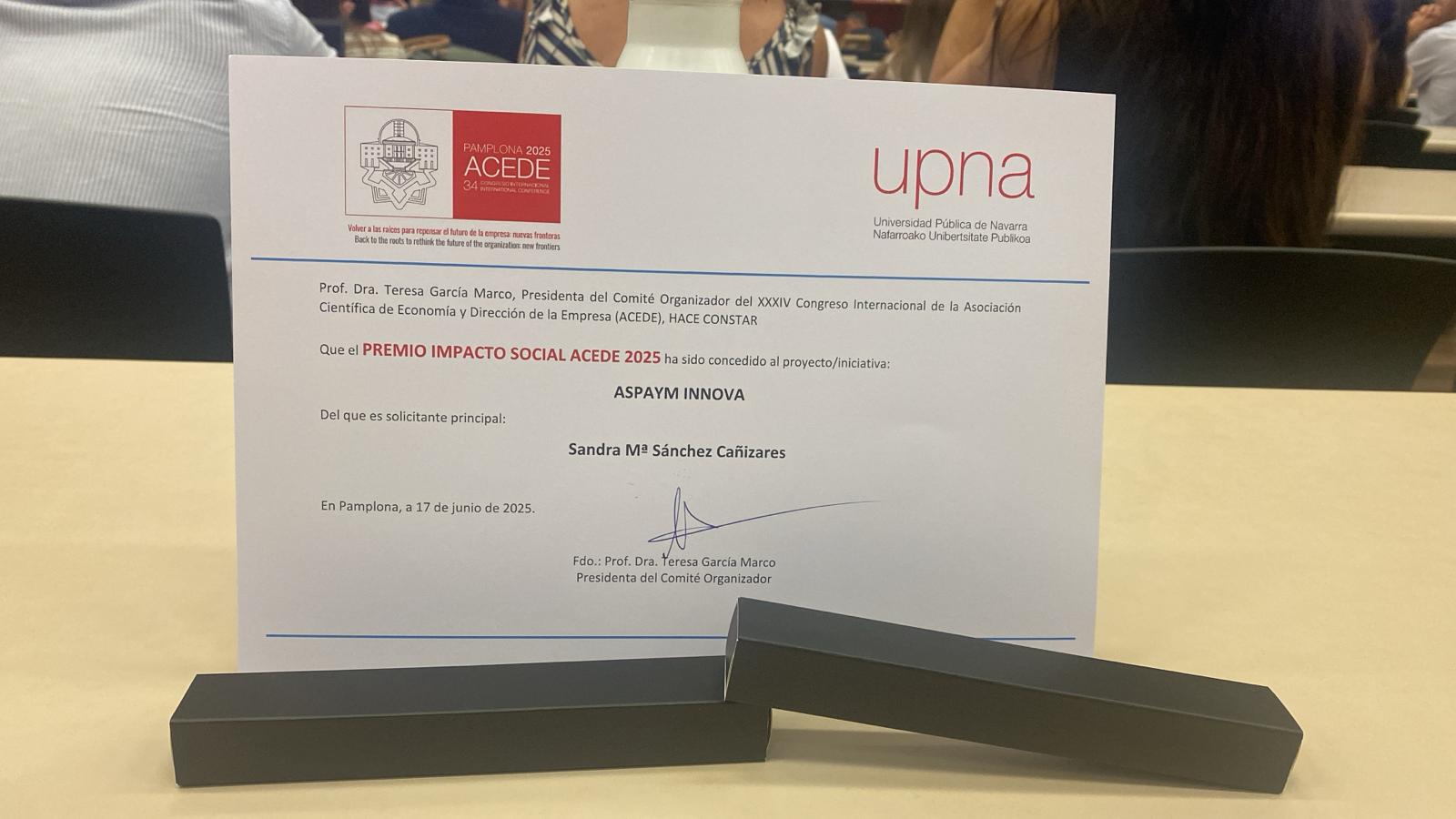 Reconocimiento al proyecto ASPAYM INNOVA en el 39º Congreso Internacional ACEDE